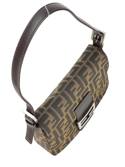FENDI - Beige Zucca Canvas Leather Handbag 