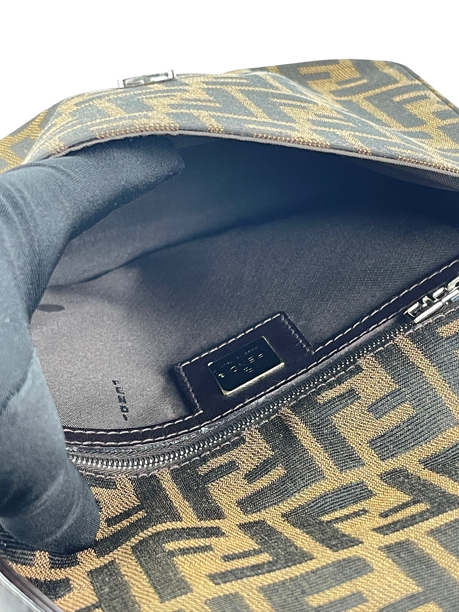 FENDI - Beige Zucca Canvas Leather Handbag 