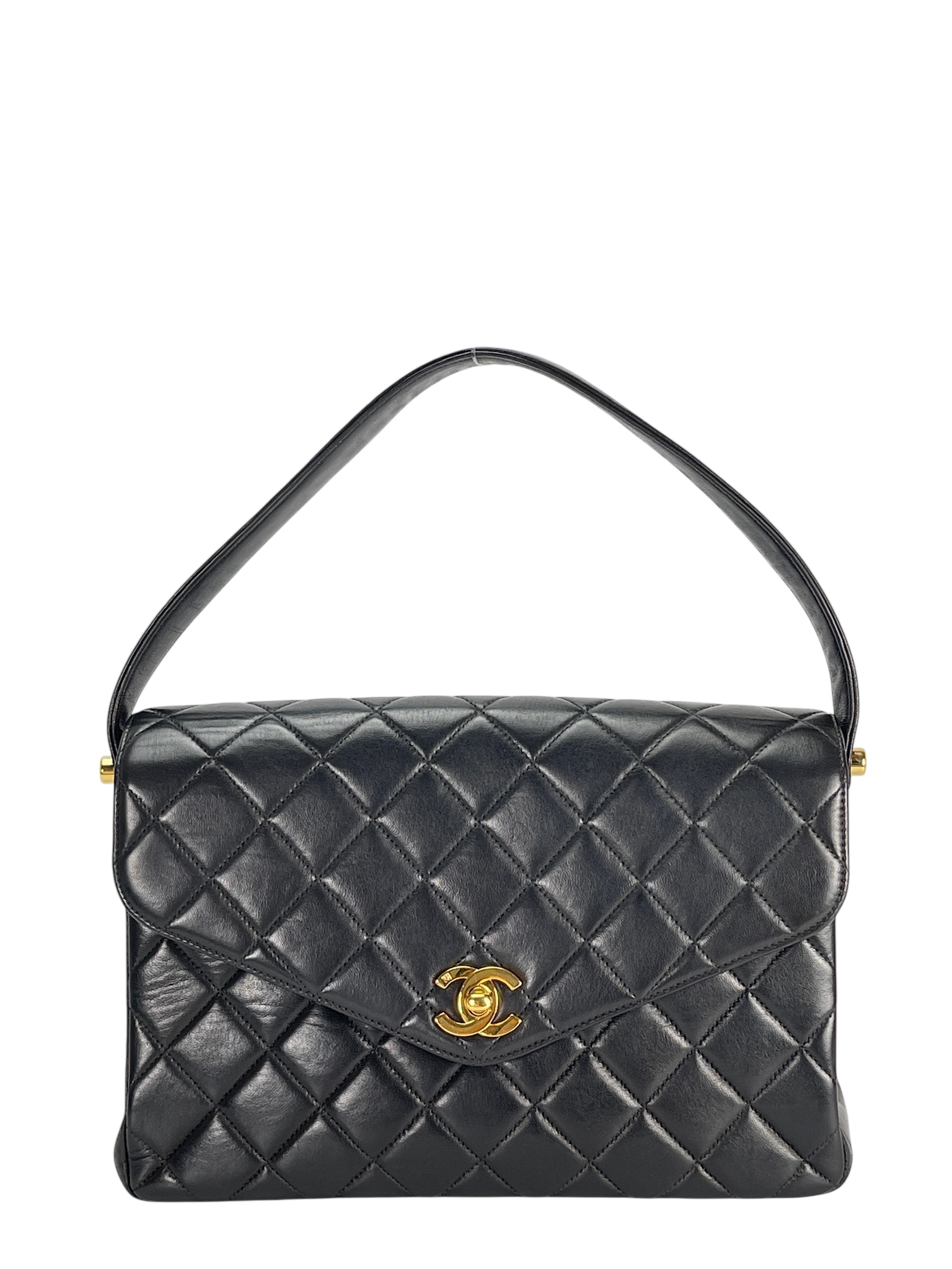CHANEL - Lambskin Quilted CC Flap Shoulder Bag Black