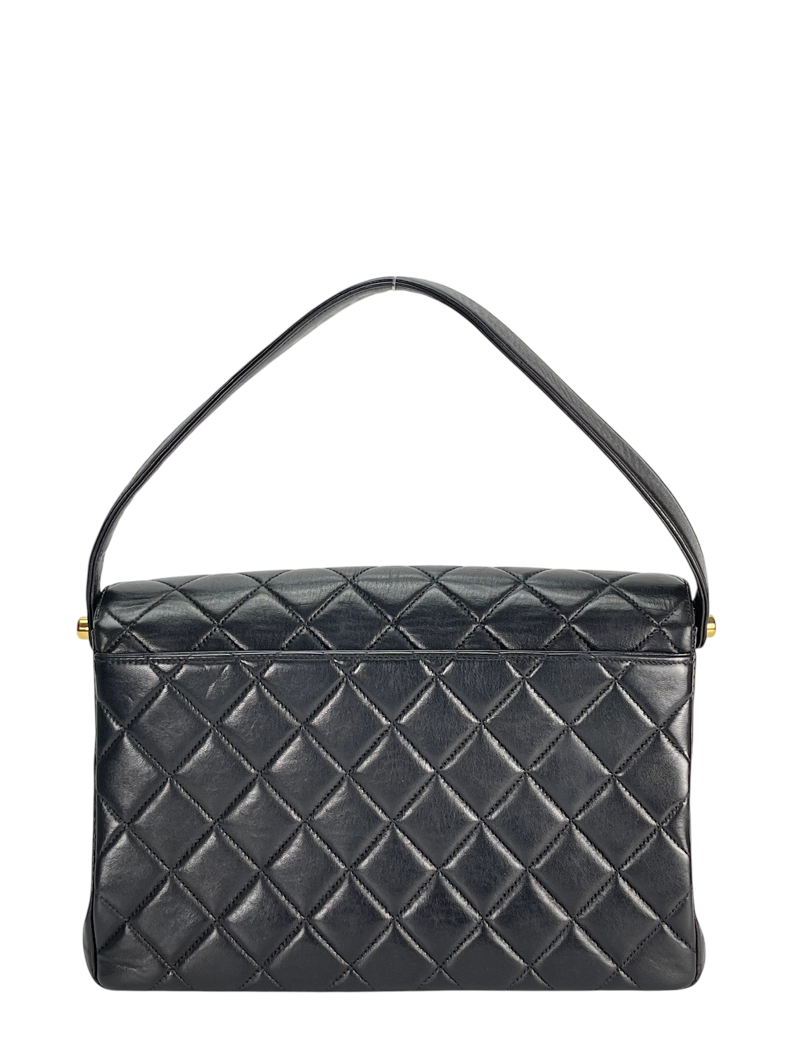CHANEL - Lambskin Quilted CC Flap Shoulder Bag Black