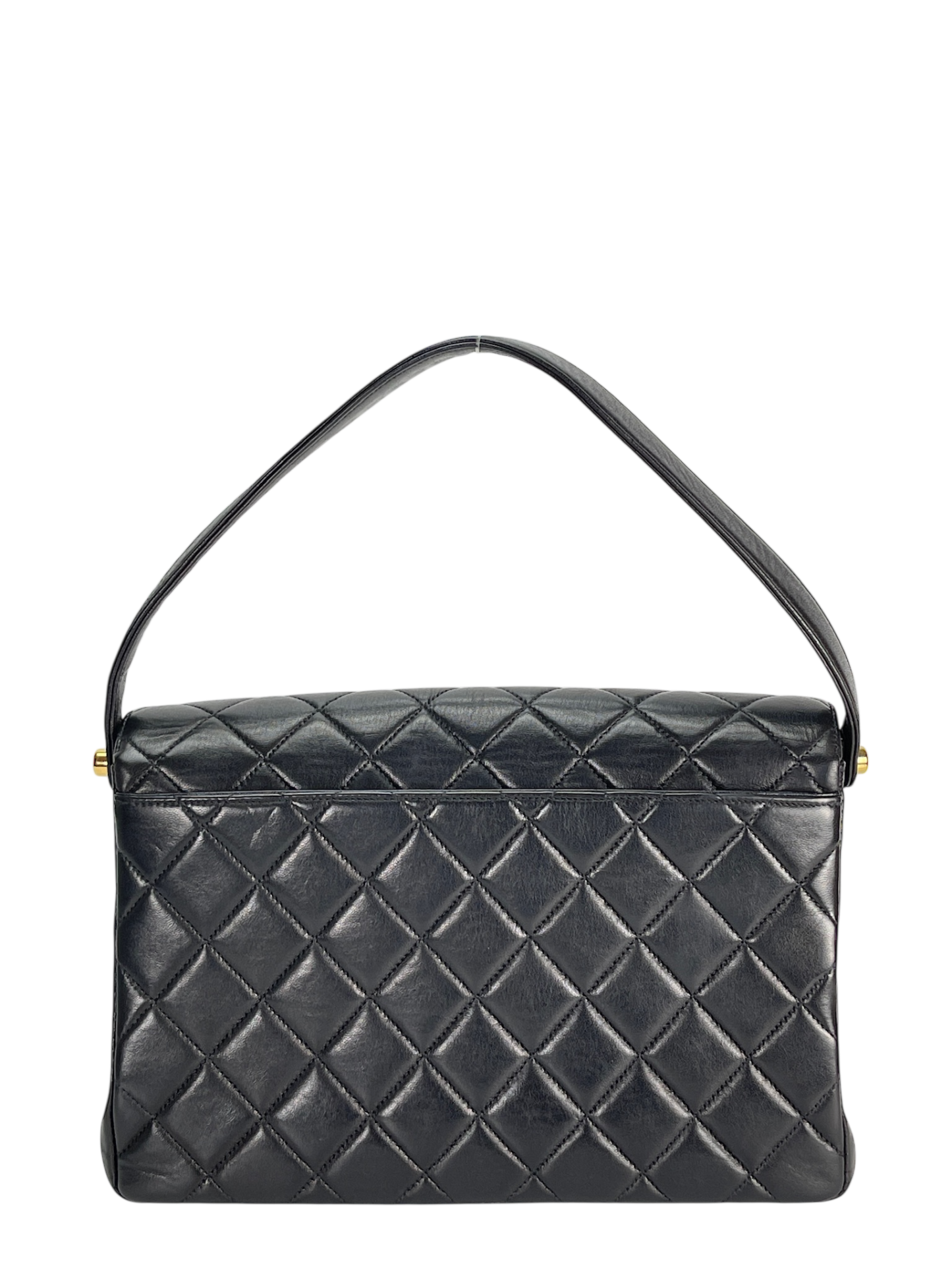 CHANEL - Lambskin Quilted CC Flap Shoulder Bag Black