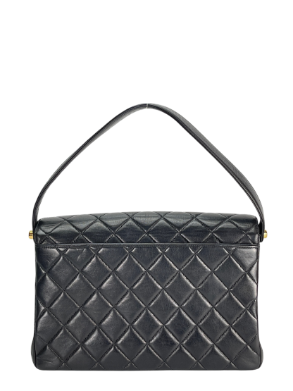 CHANEL - Lambskin Quilted CC Flap Shoulder Bag Black