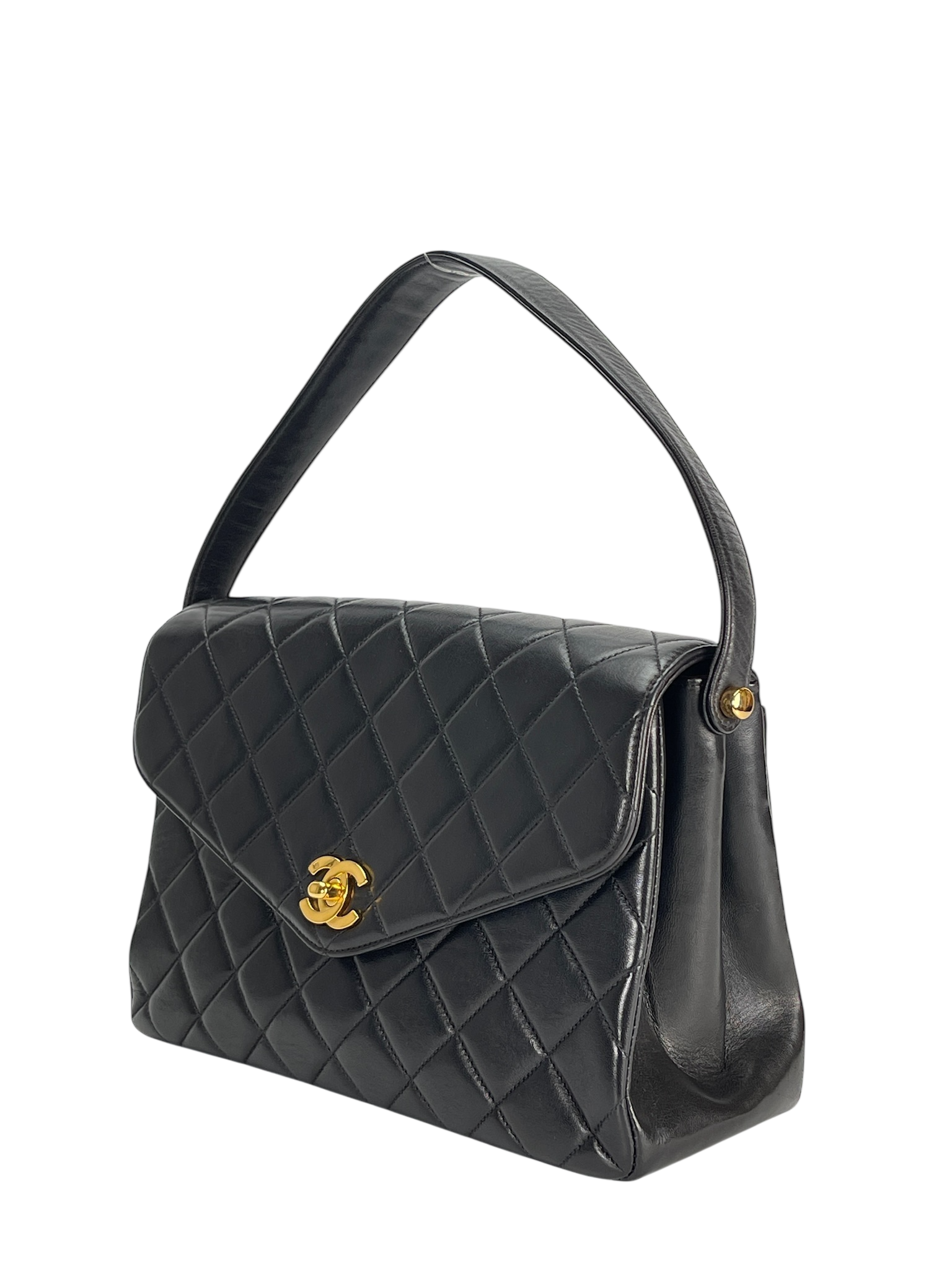 CHANEL - Lambskin Quilted CC Flap Shoulder Bag Black