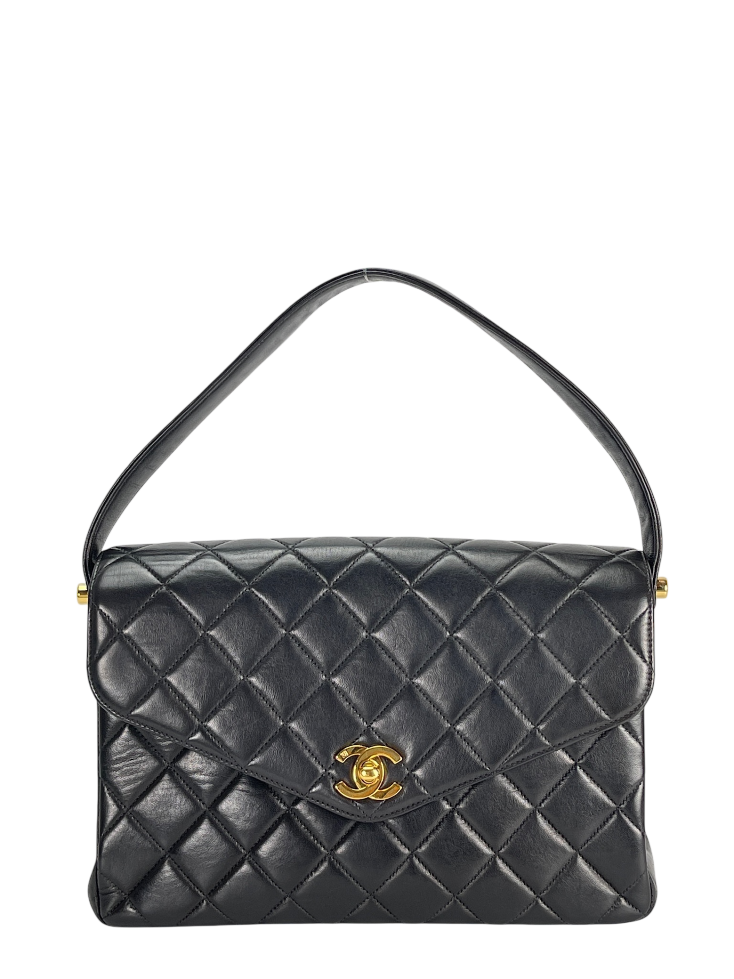 CHANEL - Lambskin Quilted CC Flap Shoulder Bag Black
