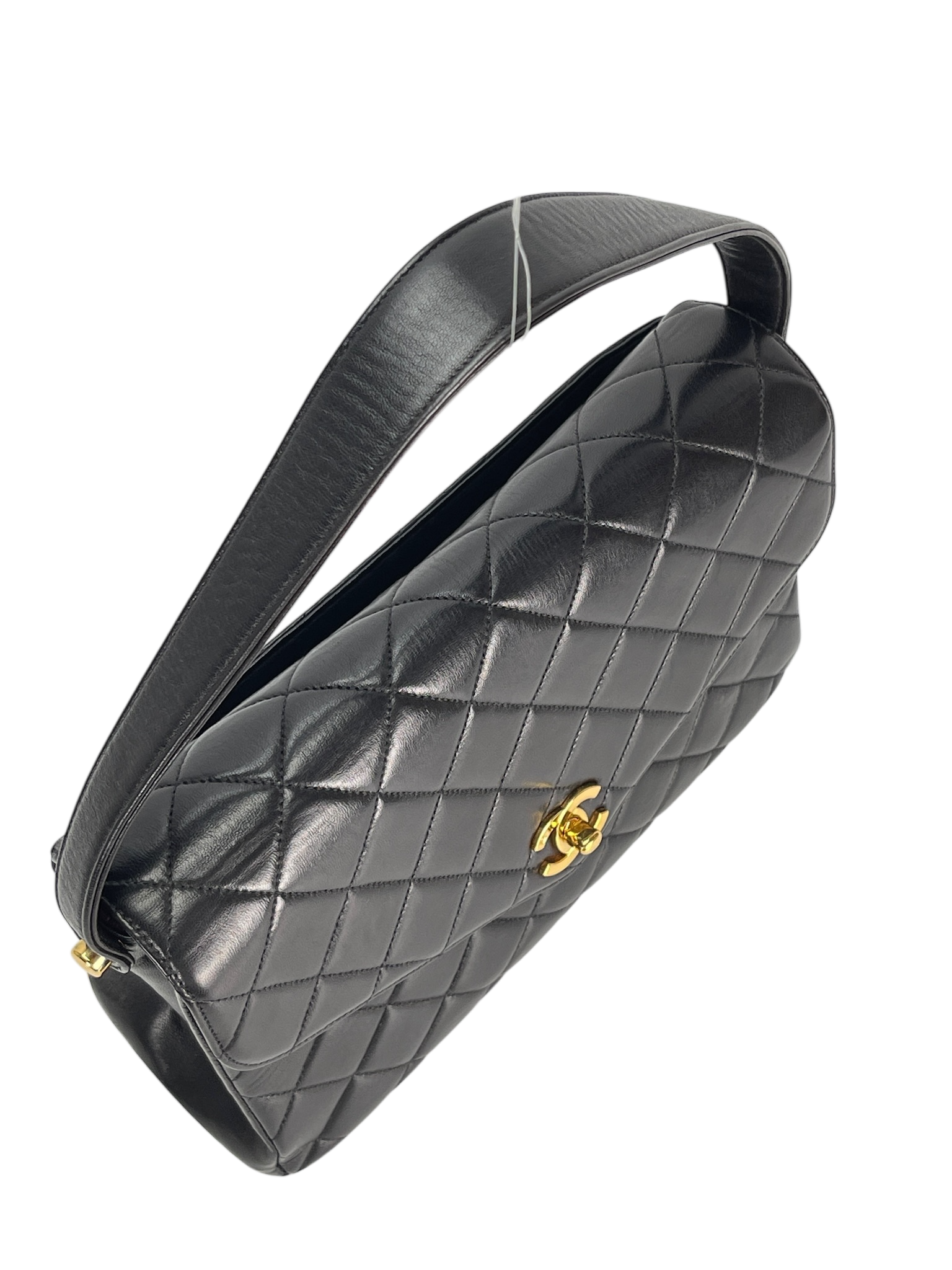 CHANEL - Lambskin Quilted CC Flap Shoulder Bag Black