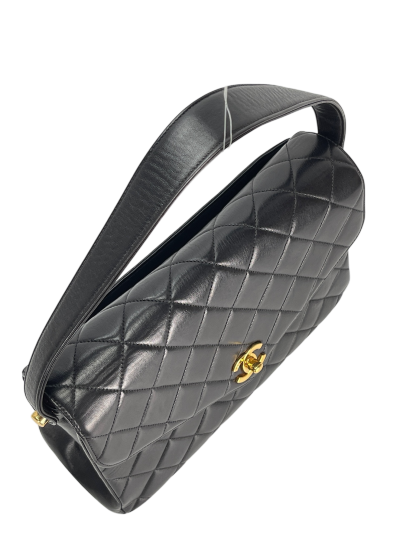 CHANEL - Lambskin Quilted CC Flap Shoulder Bag Black