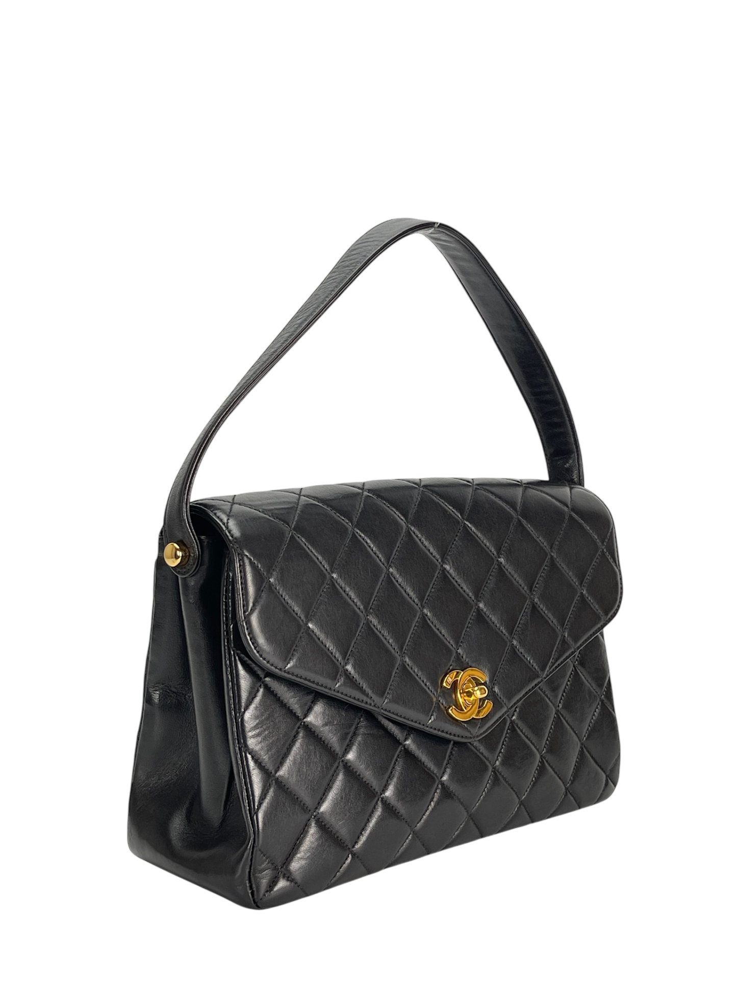 CHANEL - Lambskin Quilted CC Flap Shoulder Bag Black