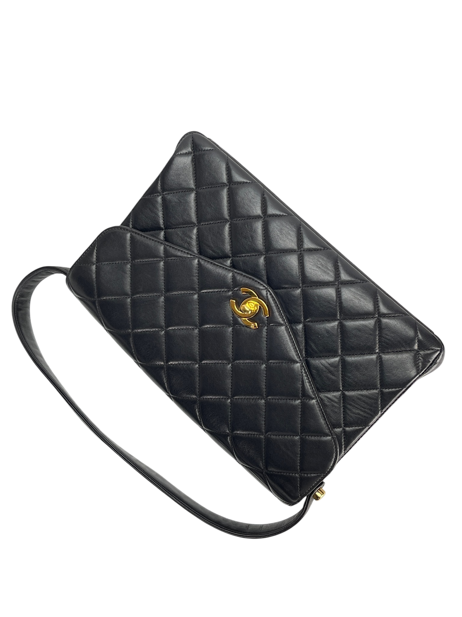 CHANEL - Lambskin Quilted CC Flap Shoulder Bag Black