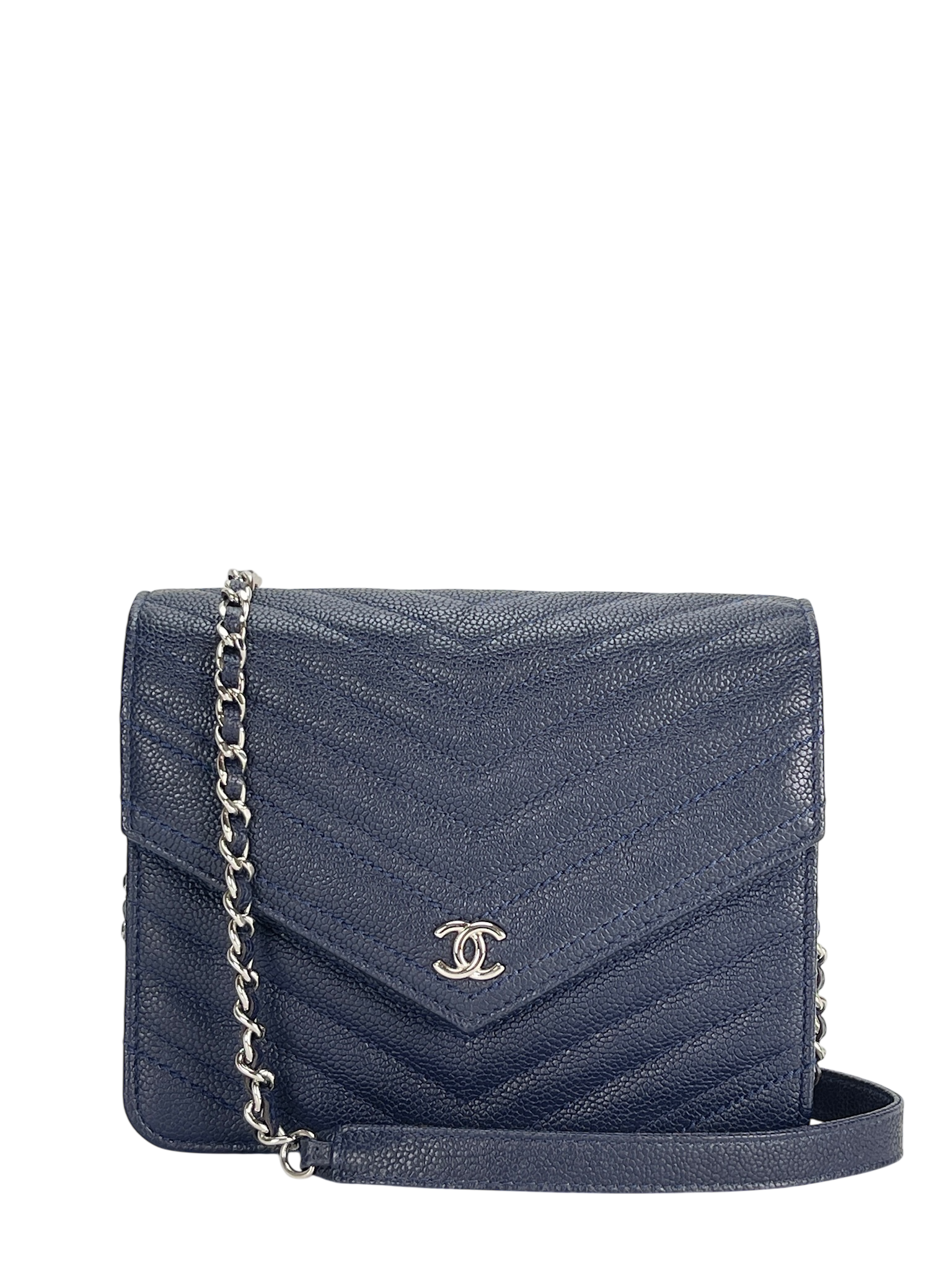 CHANEL - Navy Caviar V-stich Wallet On Chain (WOC)