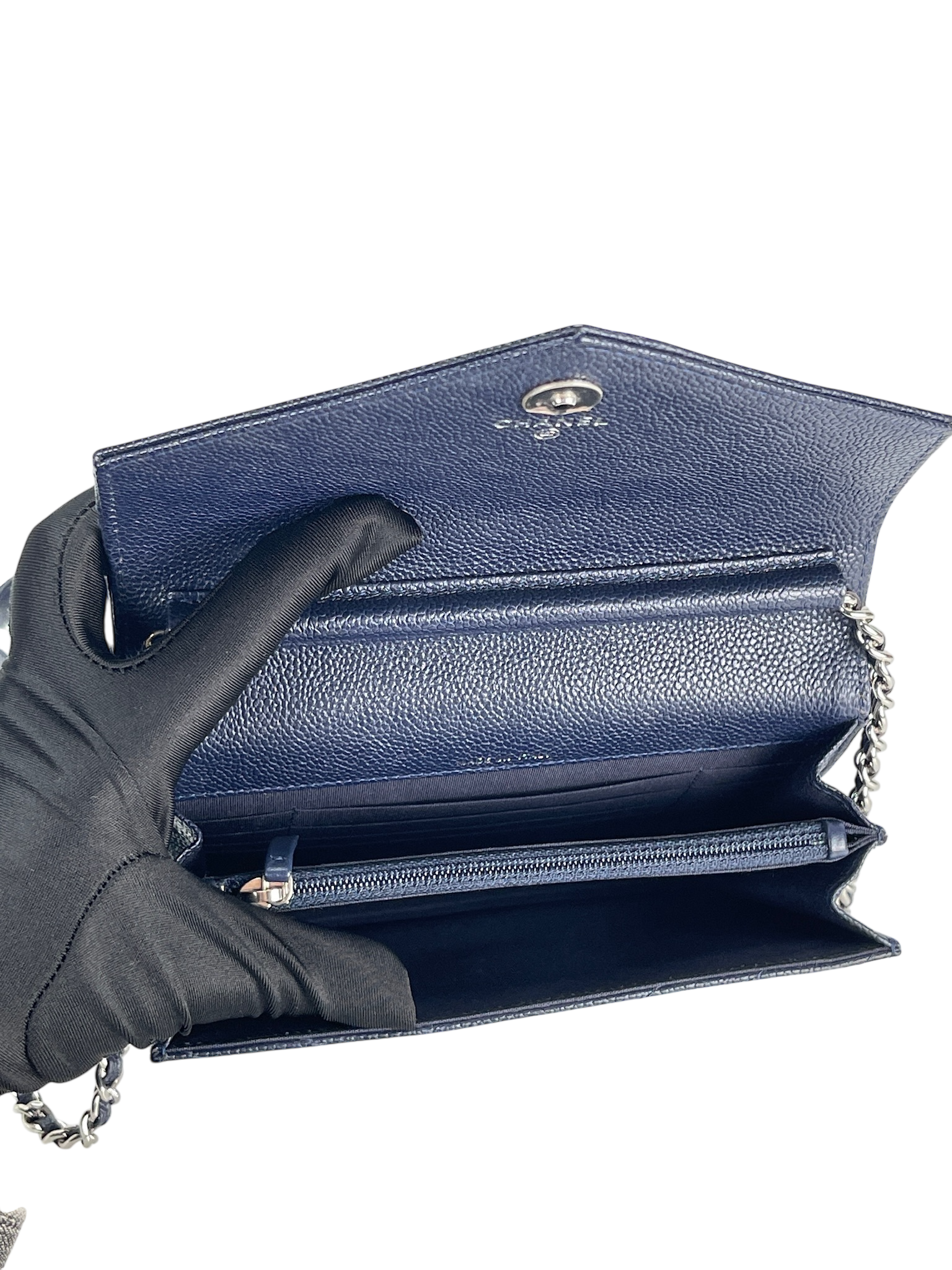 CHANEL - Navy Caviar V-stich Wallet On Chain (WOC)