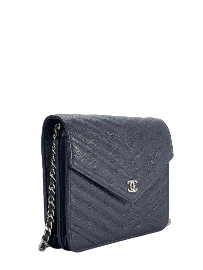 CHANEL - Navy Caviar V-stich Wallet On Chain (WOC)