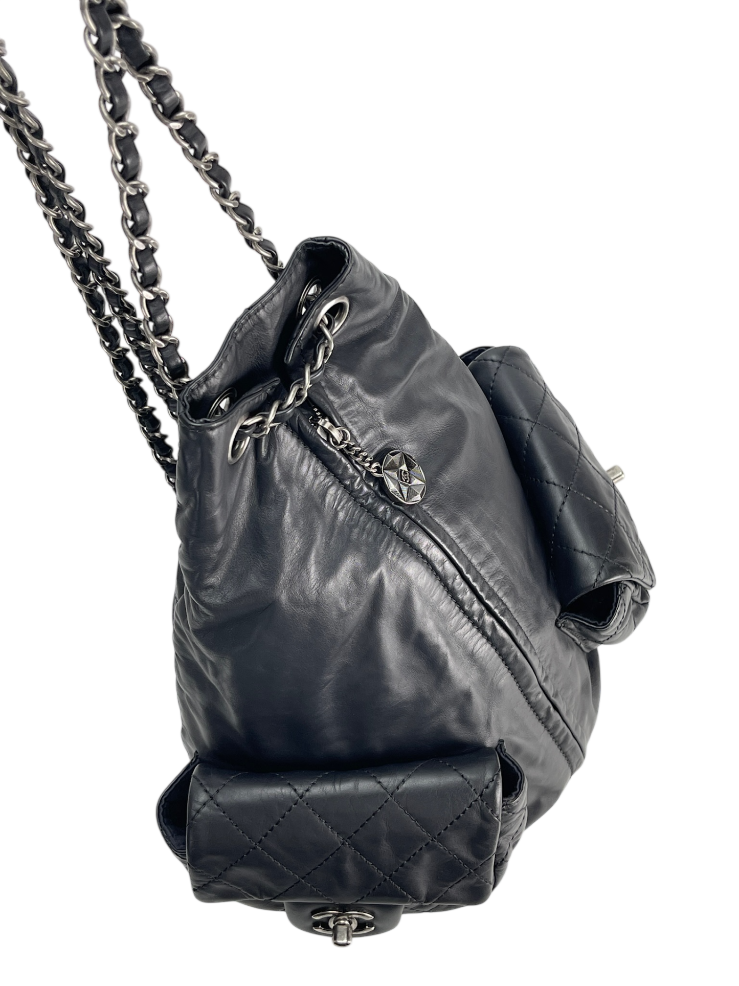 CHANEL - Black Lambskin Gunmetallic Hardware Matelasse Backpack