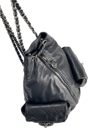 CHANEL - Black Lambskin Gunmetallic Hardware Matelasse Backpack 