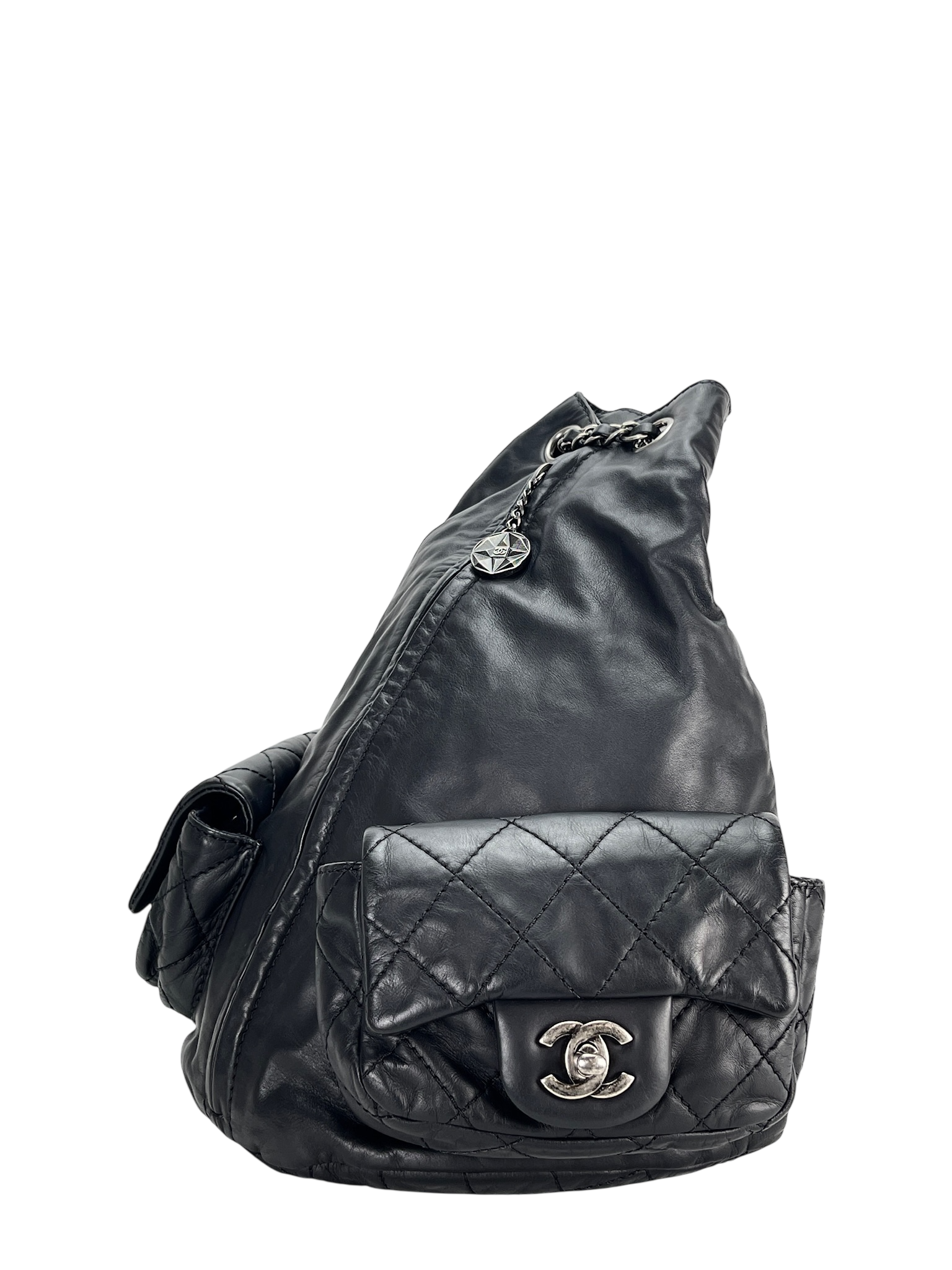 CHANEL - Black Lambskin Gunmetallic Hardware Matelasse Backpack