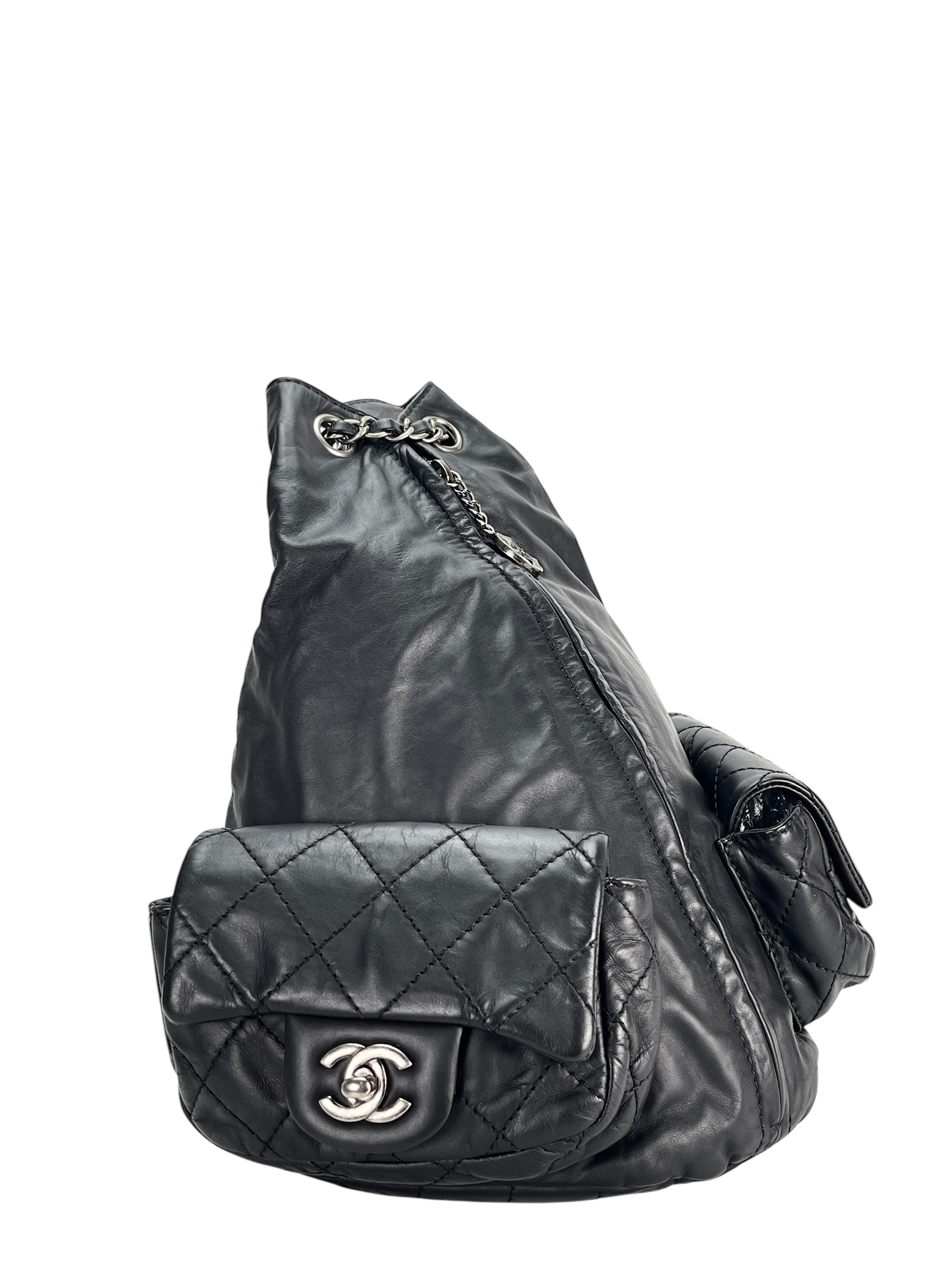CHANEL - Black Lambskin Gunmetallic Hardware Matelasse Backpack