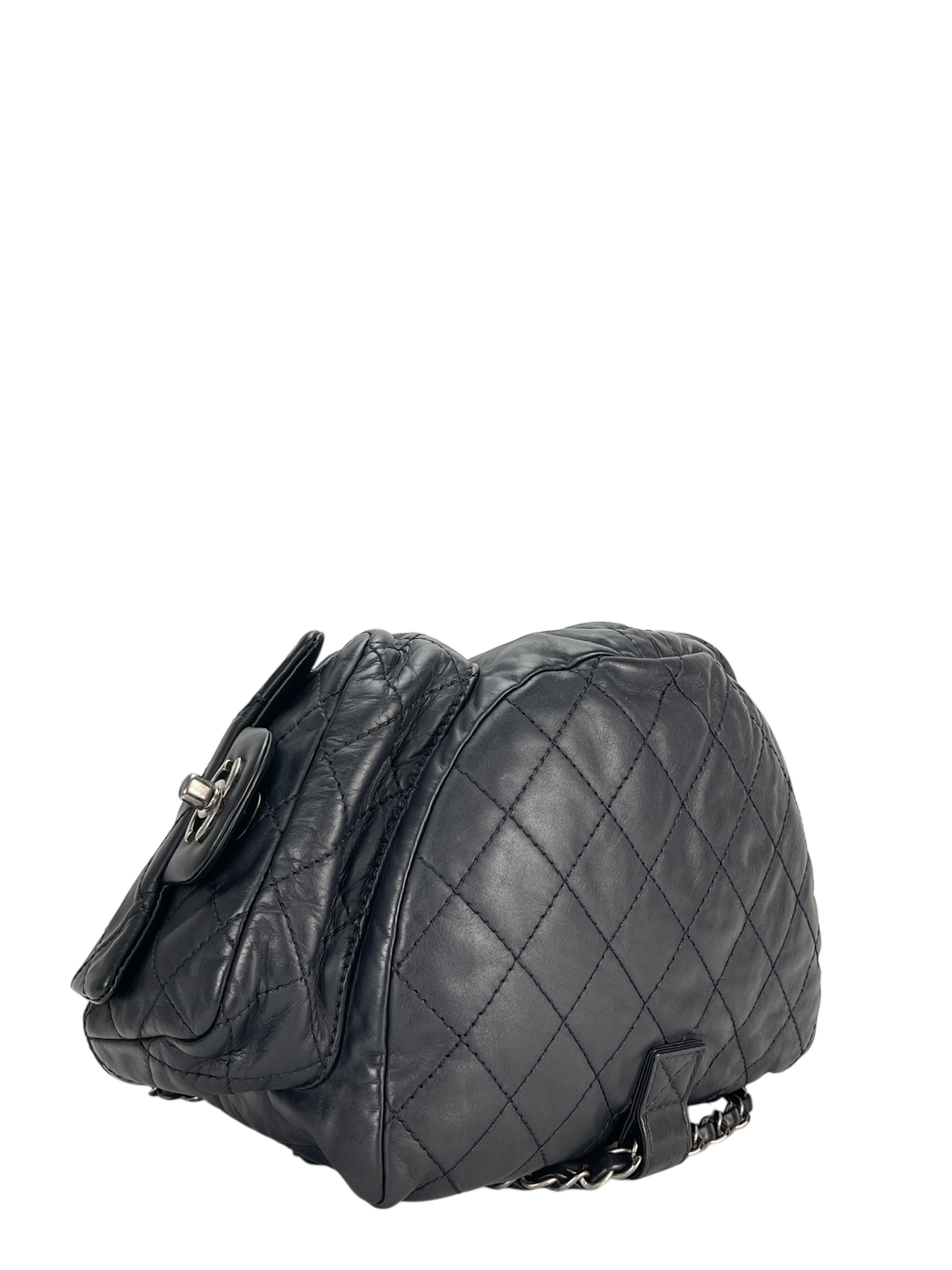 CHANEL - Black Lambskin Gunmetallic Hardware Matelasse Backpack