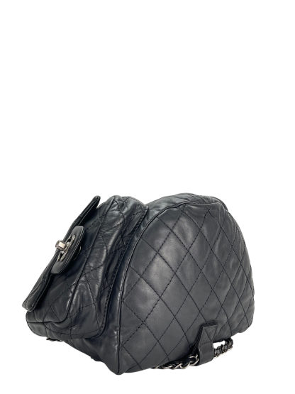 CHANEL - Black Lambskin Gunmetallic Hardware Matelasse Backpack 