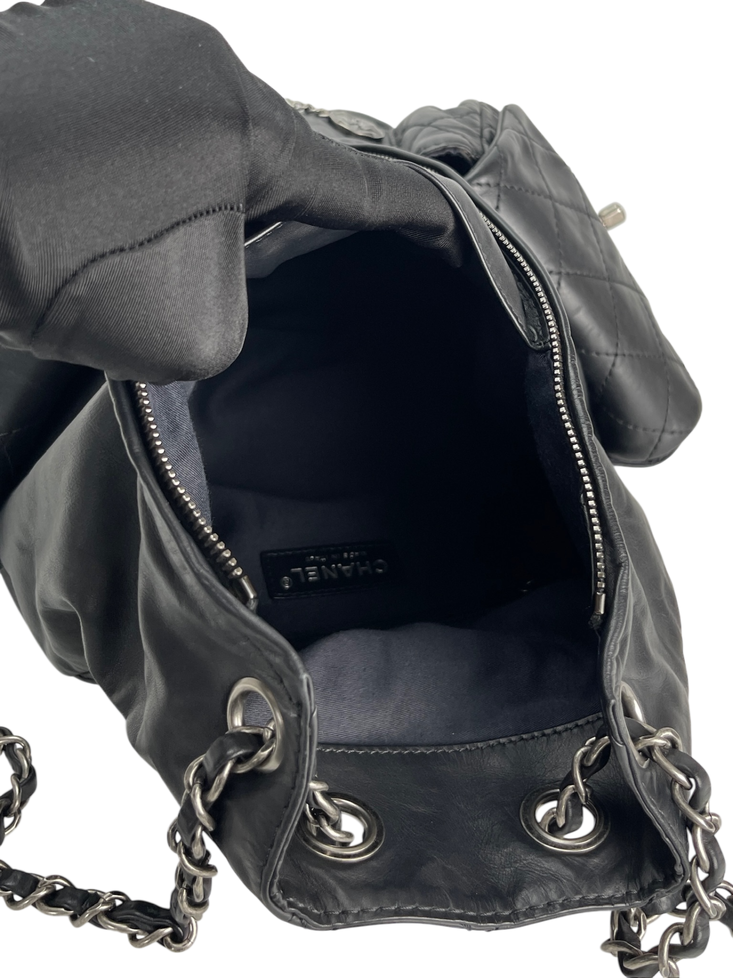 CHANEL - Black Lambskin Gunmetallic Hardware Matelasse Backpack