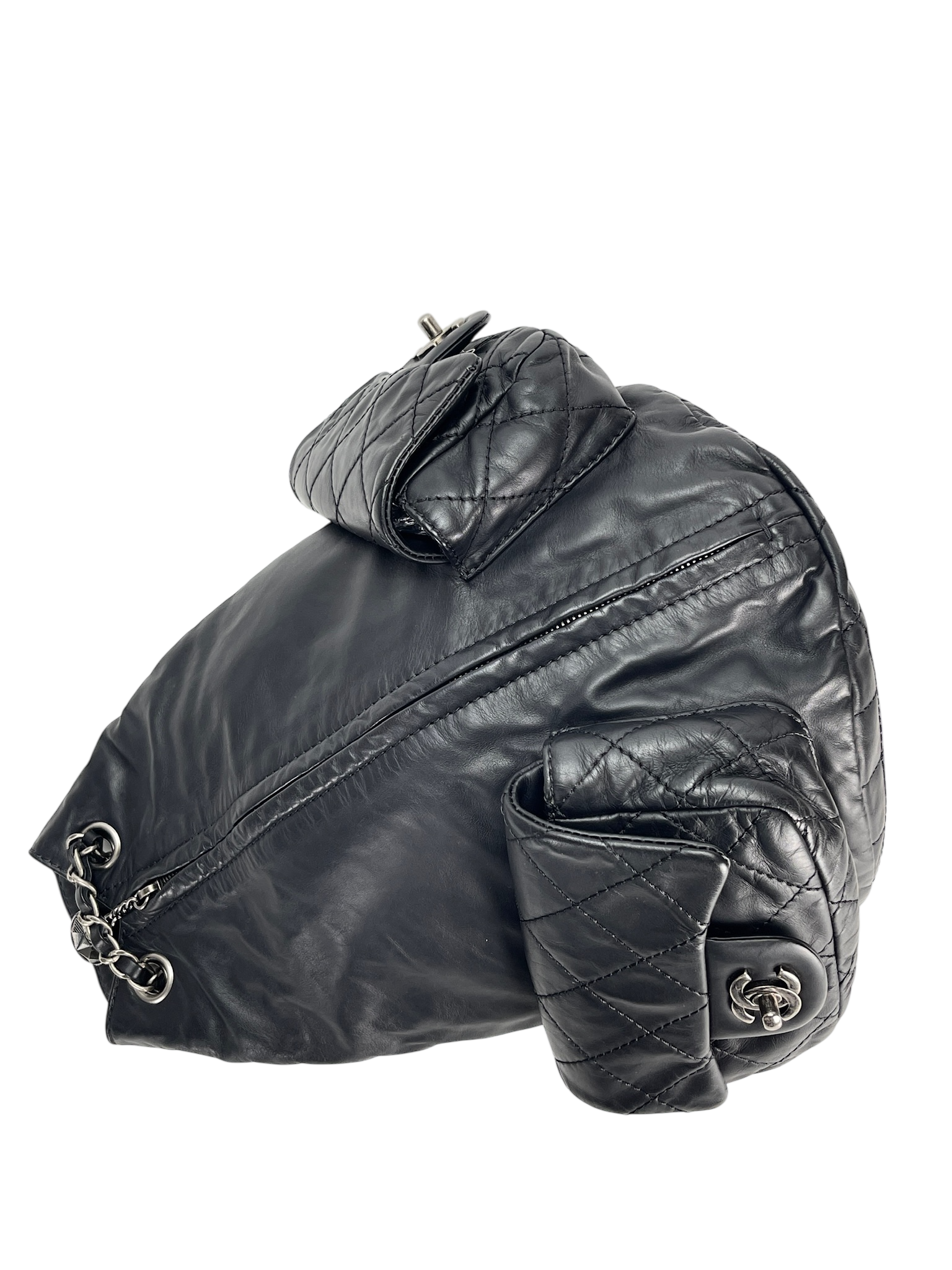 CHANEL - Black Lambskin Gunmetallic Hardware Matelasse Backpack