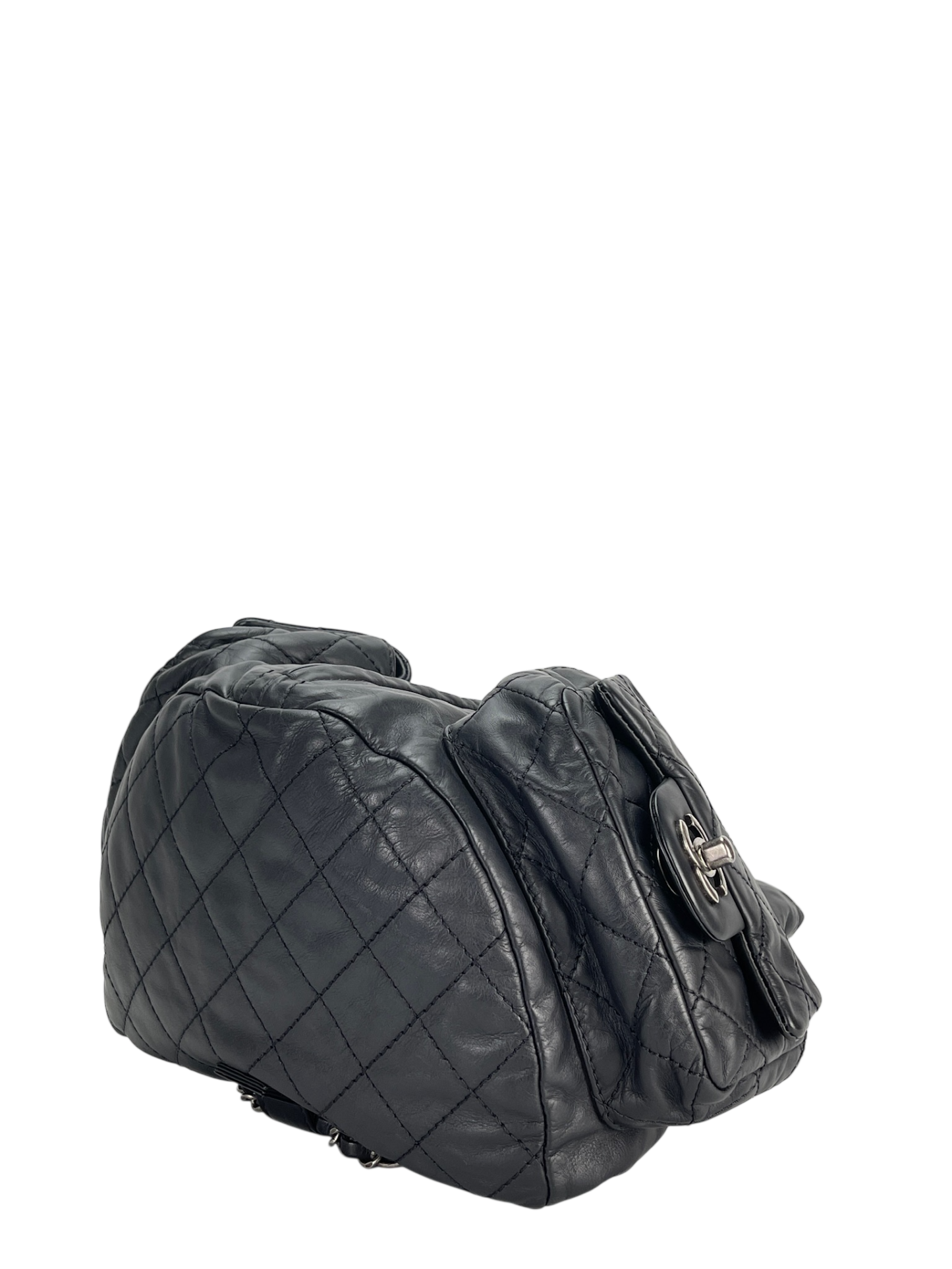 CHANEL - Black Lambskin Gunmetallic Hardware Matelasse Backpack