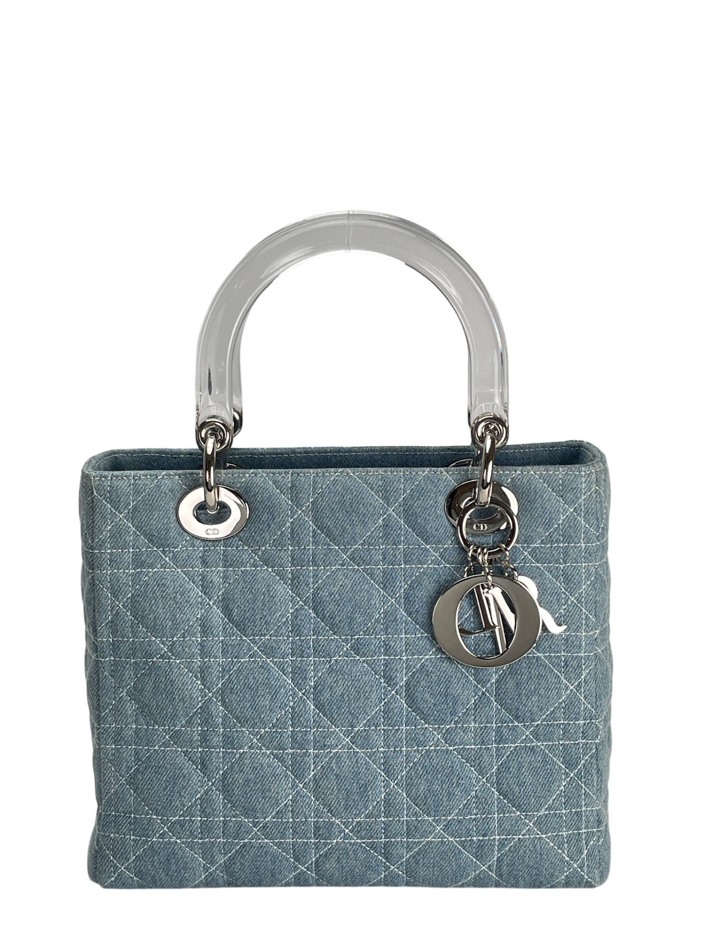 CHRISTIAN DIOR - Lady Dior Cannage Handbag 2WAY Shoulder Bag Denim Light Blue Clear
