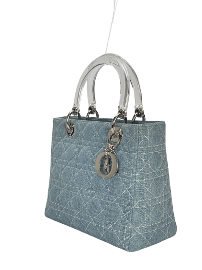 CHRISTIAN DIOR - Lady Dior Cannage Handbag 2WAY Shoulder Bag Denim Light Blue Clear