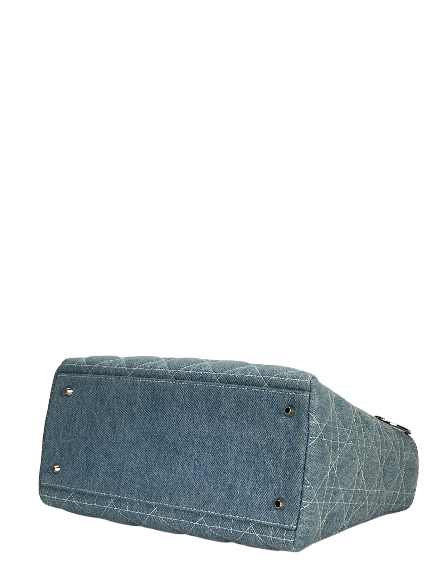 CHRISTIAN DIOR - Lady Dior Cannage Handbag 2WAY Shoulder Bag Denim Light Blue Clear