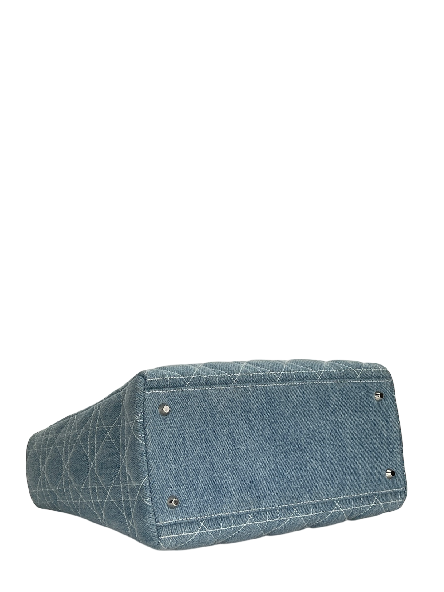 CHRISTIAN DIOR - Lady Dior Cannage Handbag 2WAY Shoulder Bag Denim Light Blue Clear