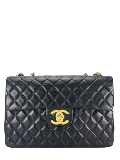 CHANEL - Black Lambskin Jumbo Flap Bag 34