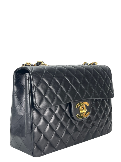 CHANEL - Black Lambskin Jumbo Flap Bag 34