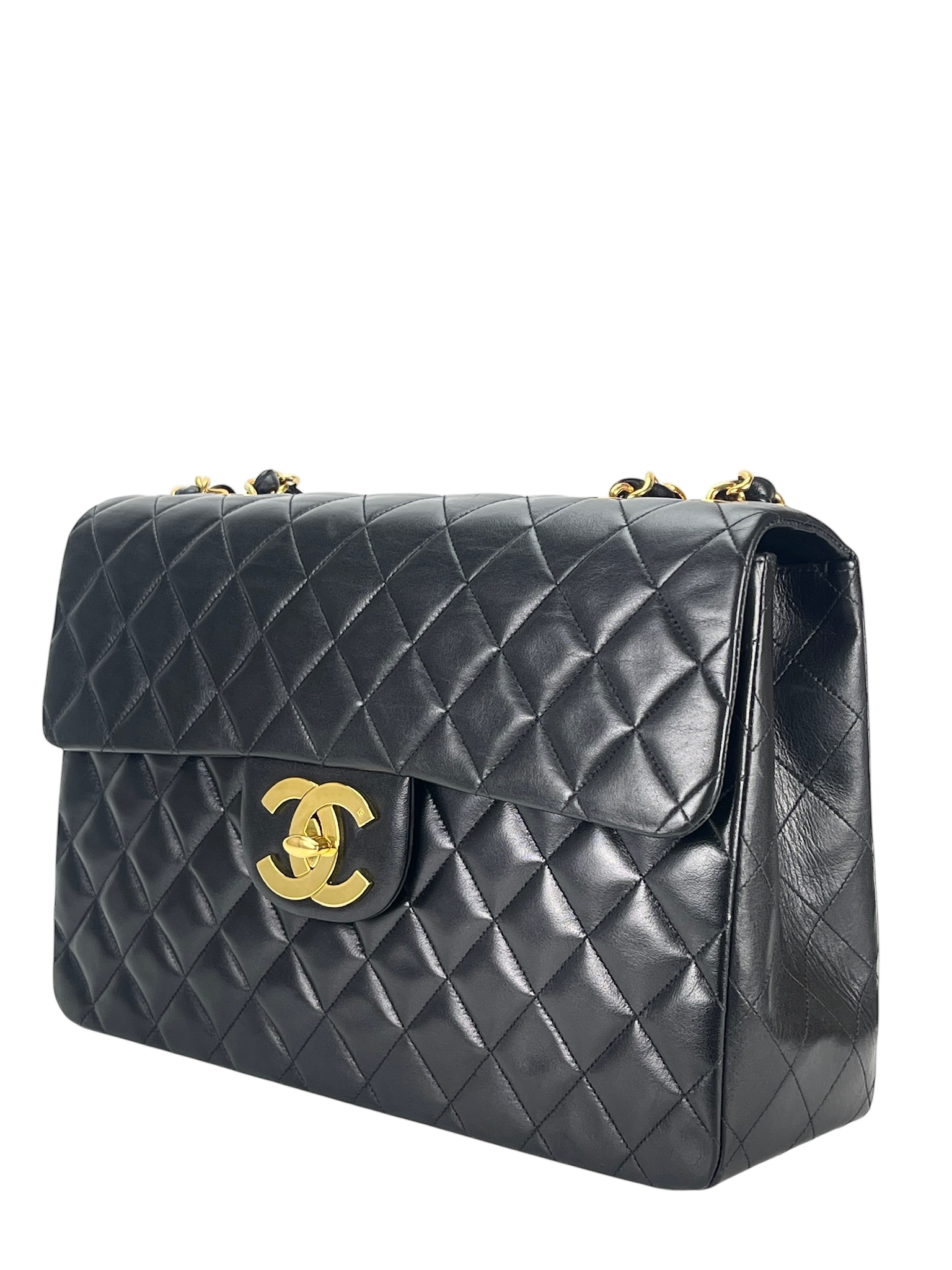 CHANEL - Black Lambskin Jumbo Flap Bag 34