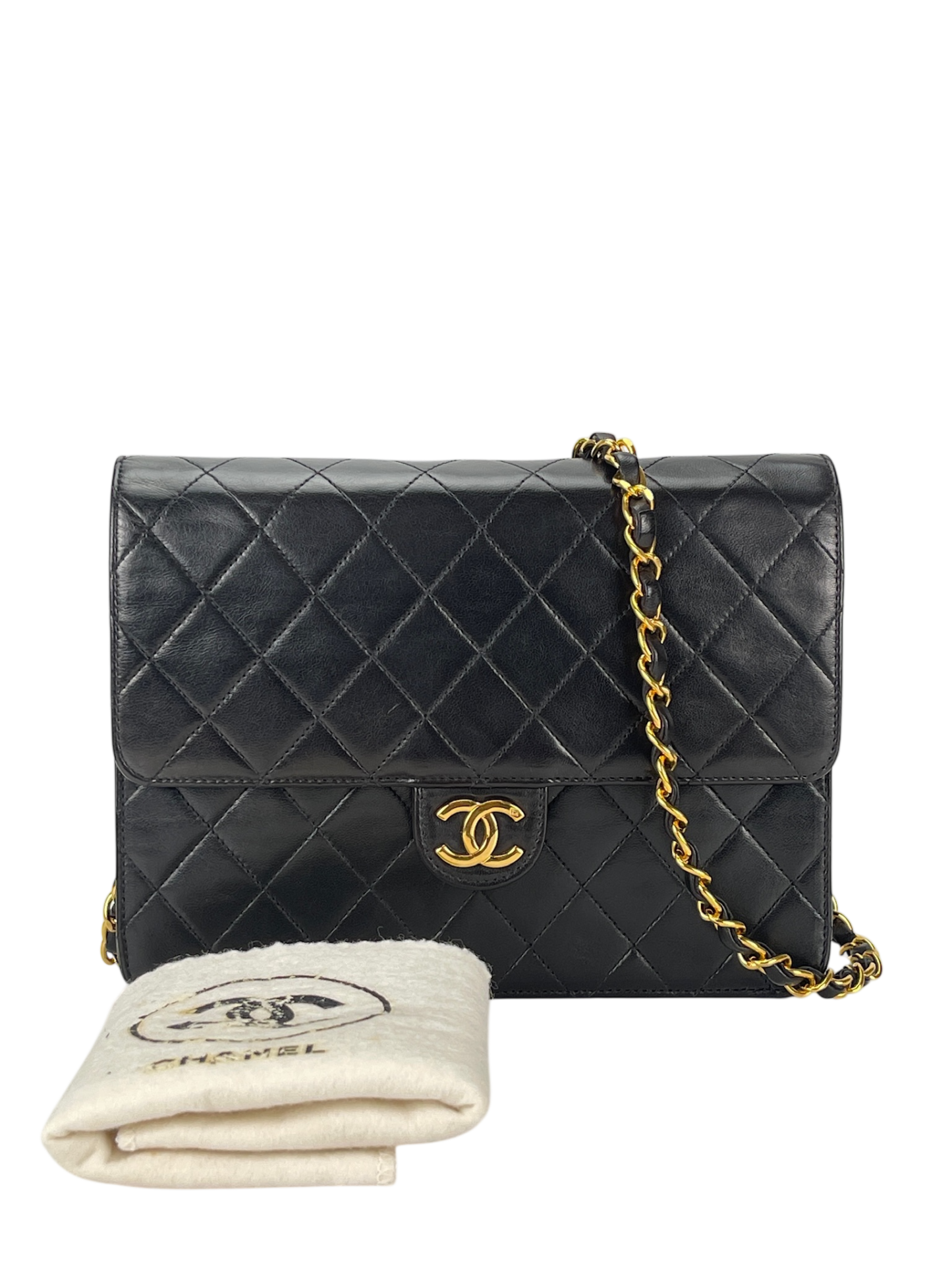 CHANEL - Small Classic Quilted Lambskin Pushlock Single Flap Bag