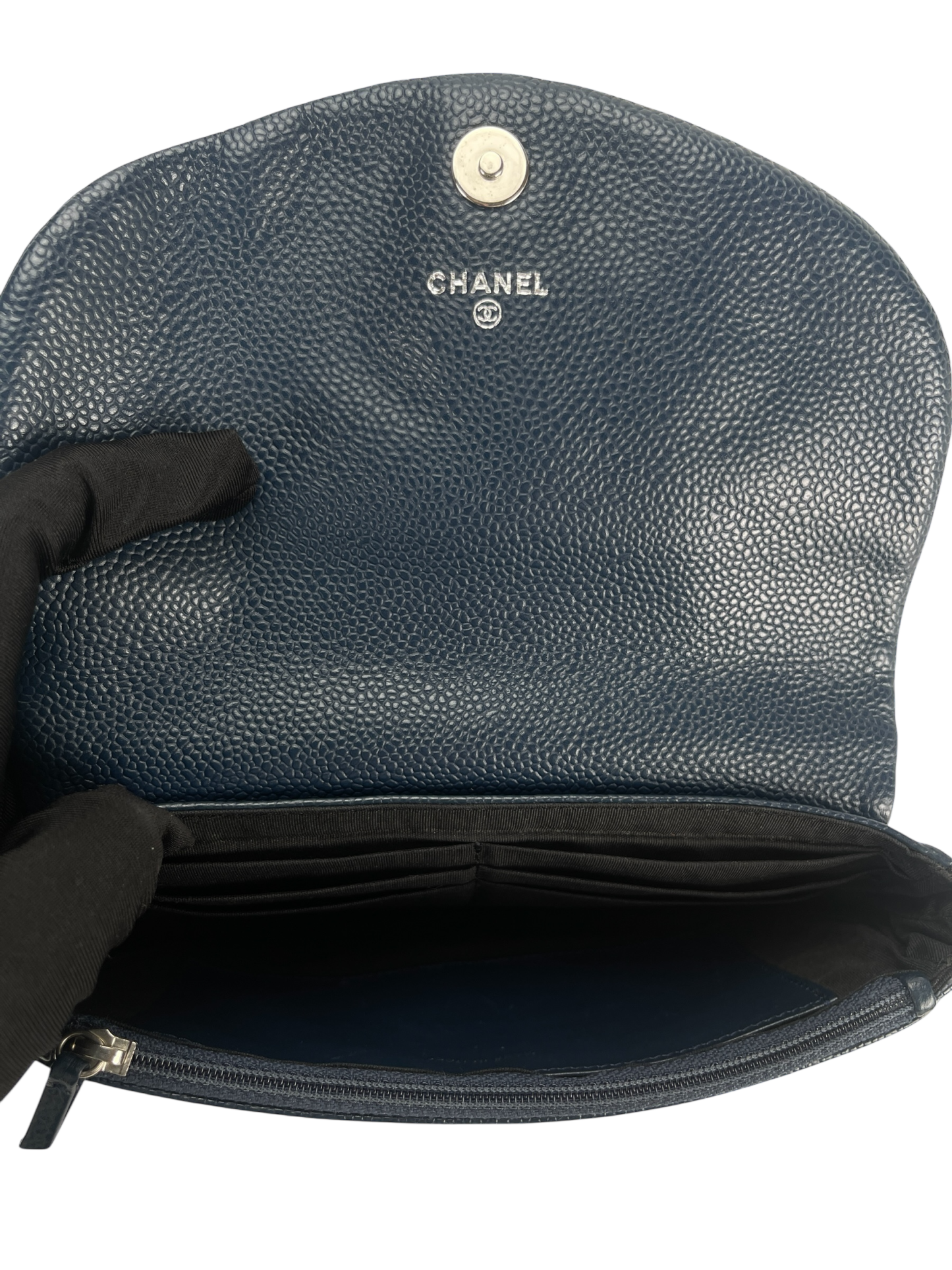 CHANEL - Blue Caviar Half Moon WOC Clutch Bag