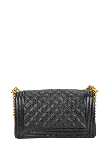 CHANEL - Black Caviar Quilted Medium Boy Flap Black Gold Hardware