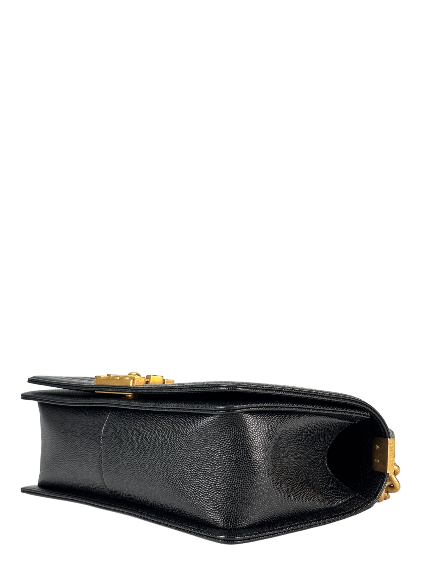 CHANEL - Black Caviar Quilted Medium Boy Flap Black Gold Hardware