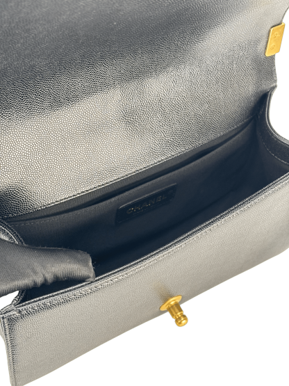 CHANEL - Black Caviar Quilted Medium Boy Flap Black Gold Hardware