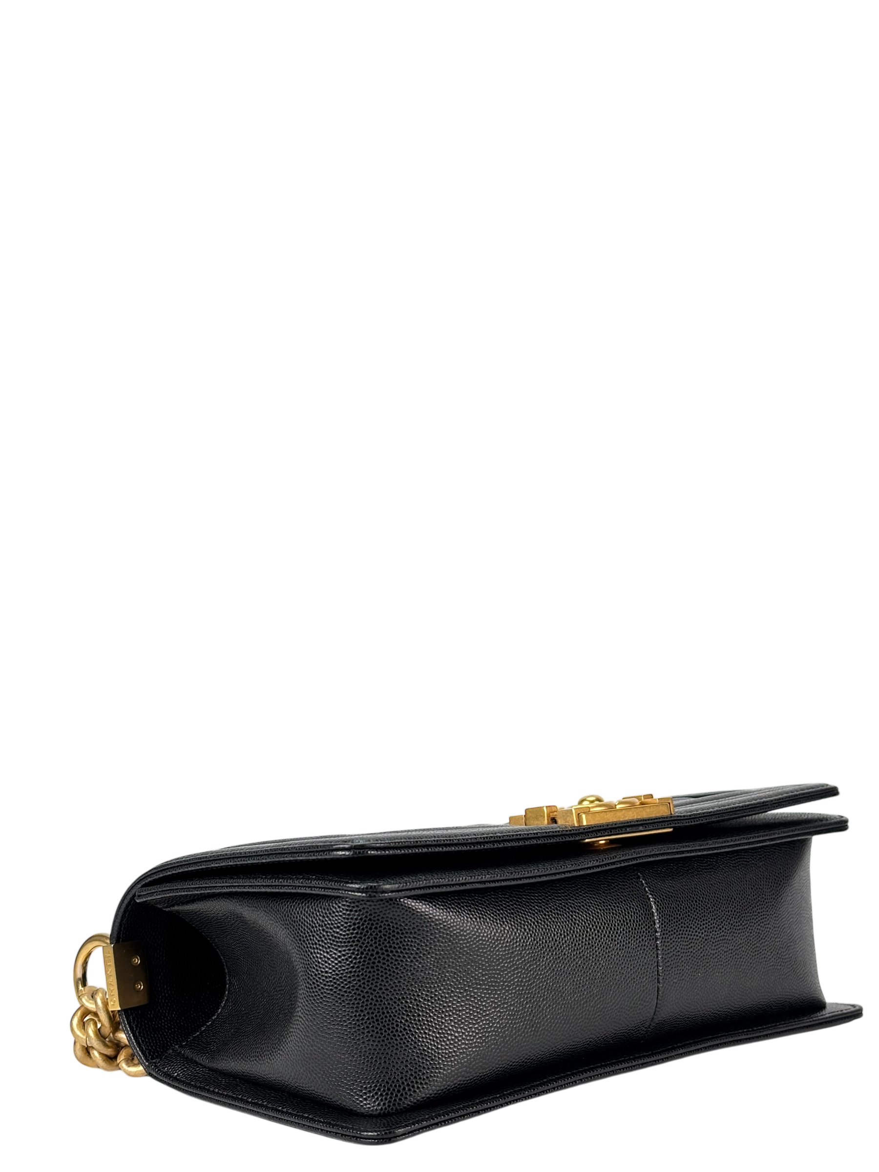 CHANEL - Black Caviar Quilted Medium Boy Flap Black Gold Hardware