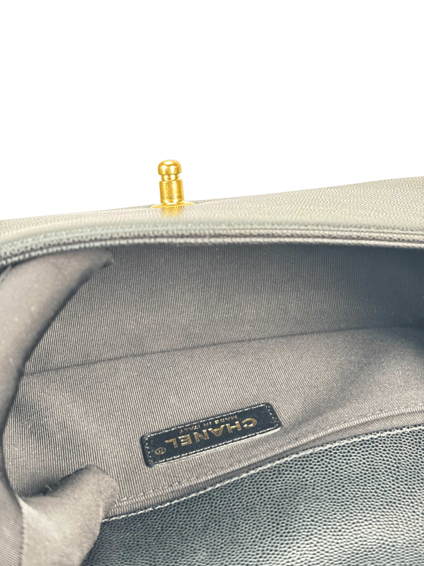 CHANEL - Black Caviar Quilted Medium Boy Flap Black Gold Hardware