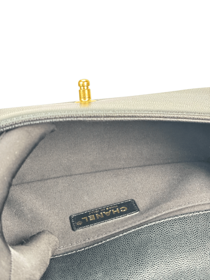 CHANEL - Black Caviar Quilted Medium Boy Flap Black Gold Hardware
