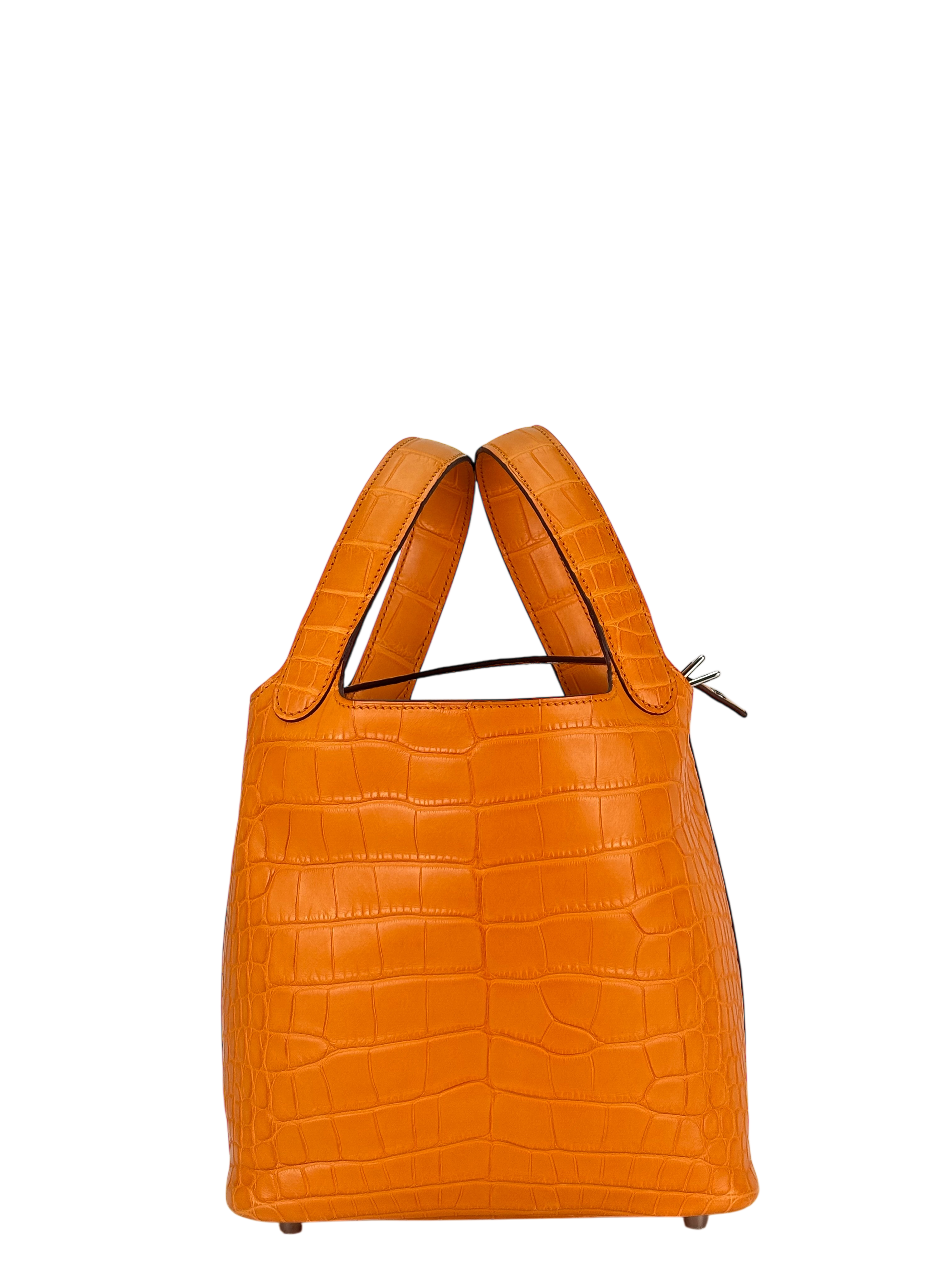 HERMES - Picotin Lock 18 PM Alligator Matte Apricot Silver Hardware