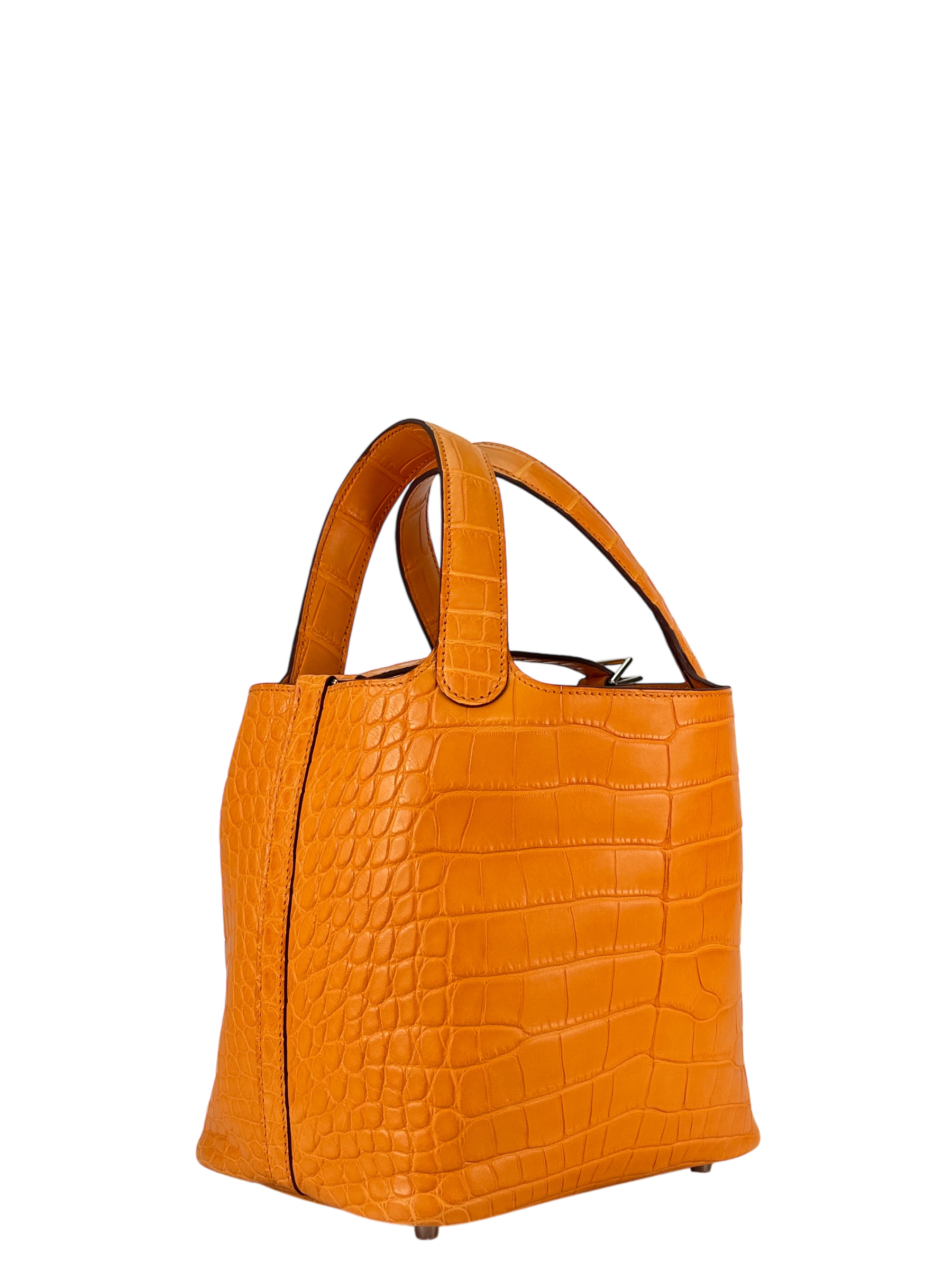 HERMES - Picotin Lock 18 PM Alligator Matte Apricot Silver Hardware