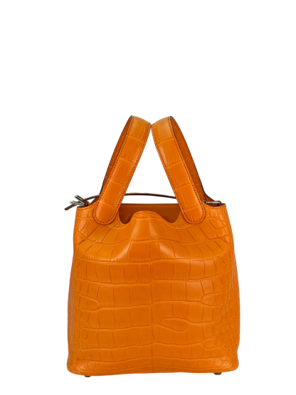 HERMES - Picotin Lock 18 PM Alligator Matte Apricot Silver Hardware