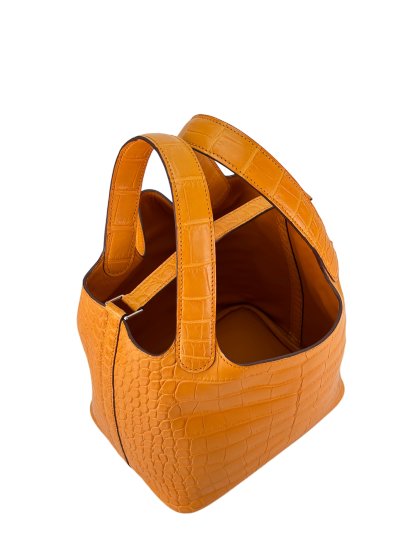 HERMES - Picotin Lock 18 PM Alligator Matte Apricot Silver Hardware