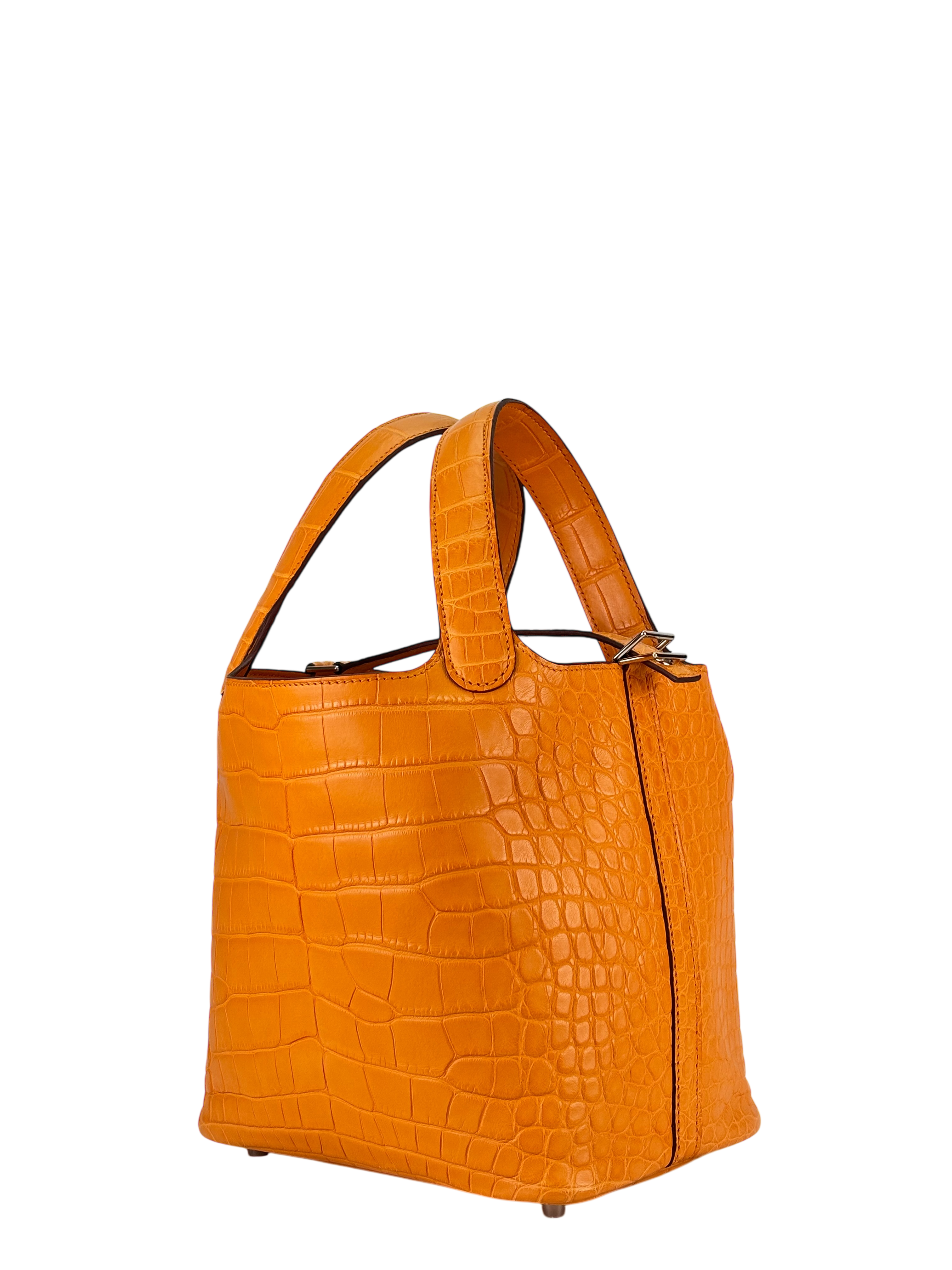 HERMES - Picotin Lock 18 PM Alligator Matte Apricot Silver Hardware