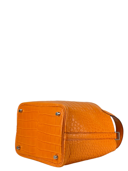 HERMES - Picotin Lock 18 PM Alligator Matte Apricot Silver Hardware
