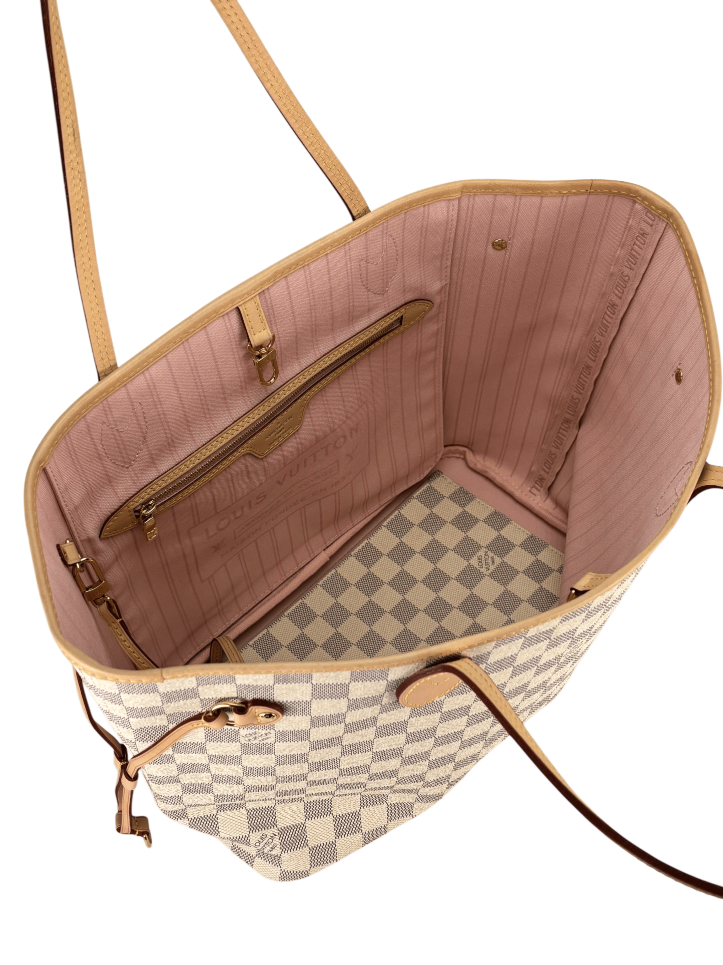 LOUIS VUITTON - White Damier Canvas Neverfull PM Damier Azur Tote Bag