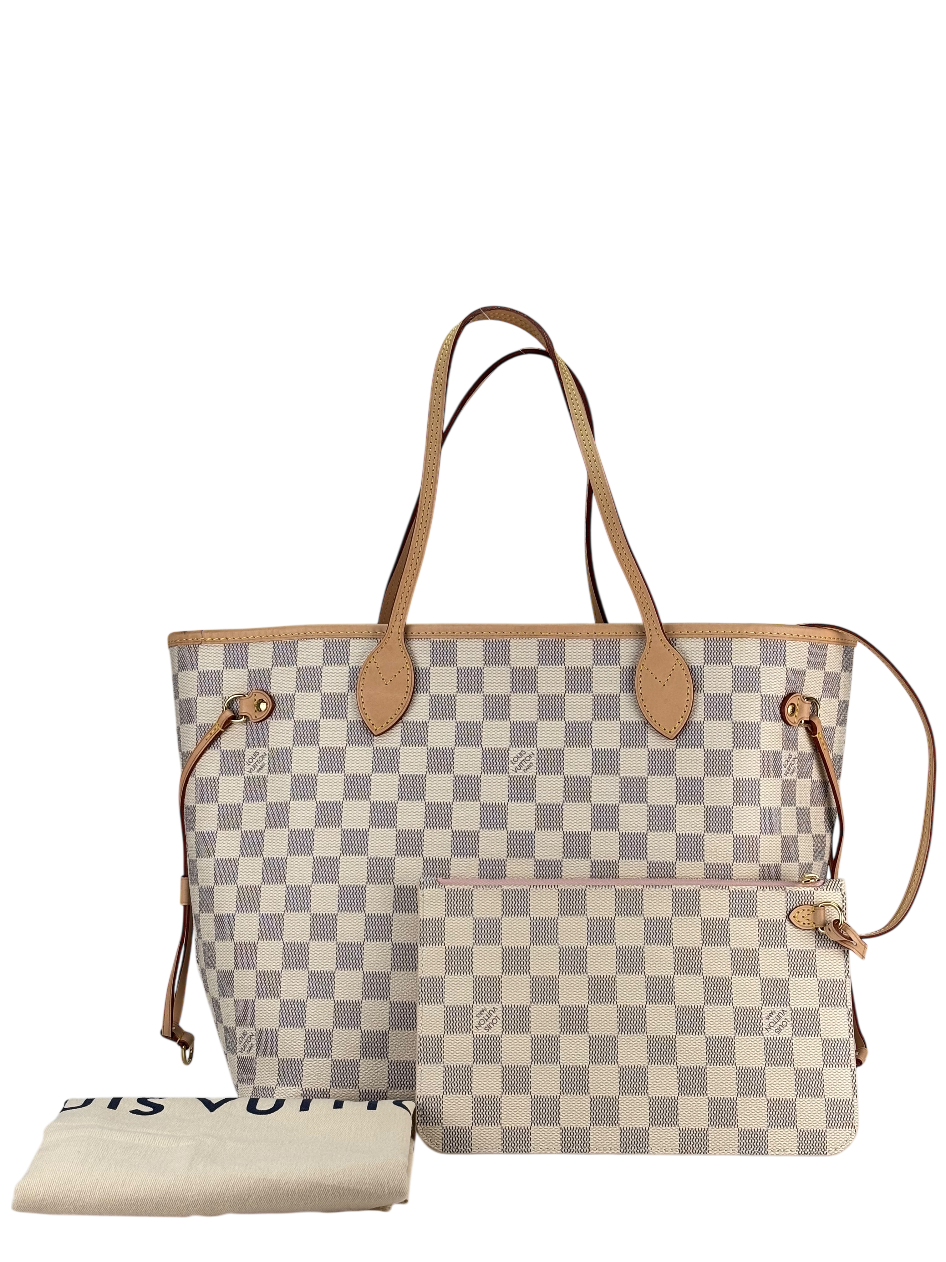LOUIS VUITTON - White Damier Canvas Neverfull PM Damier Azur Tote Bag