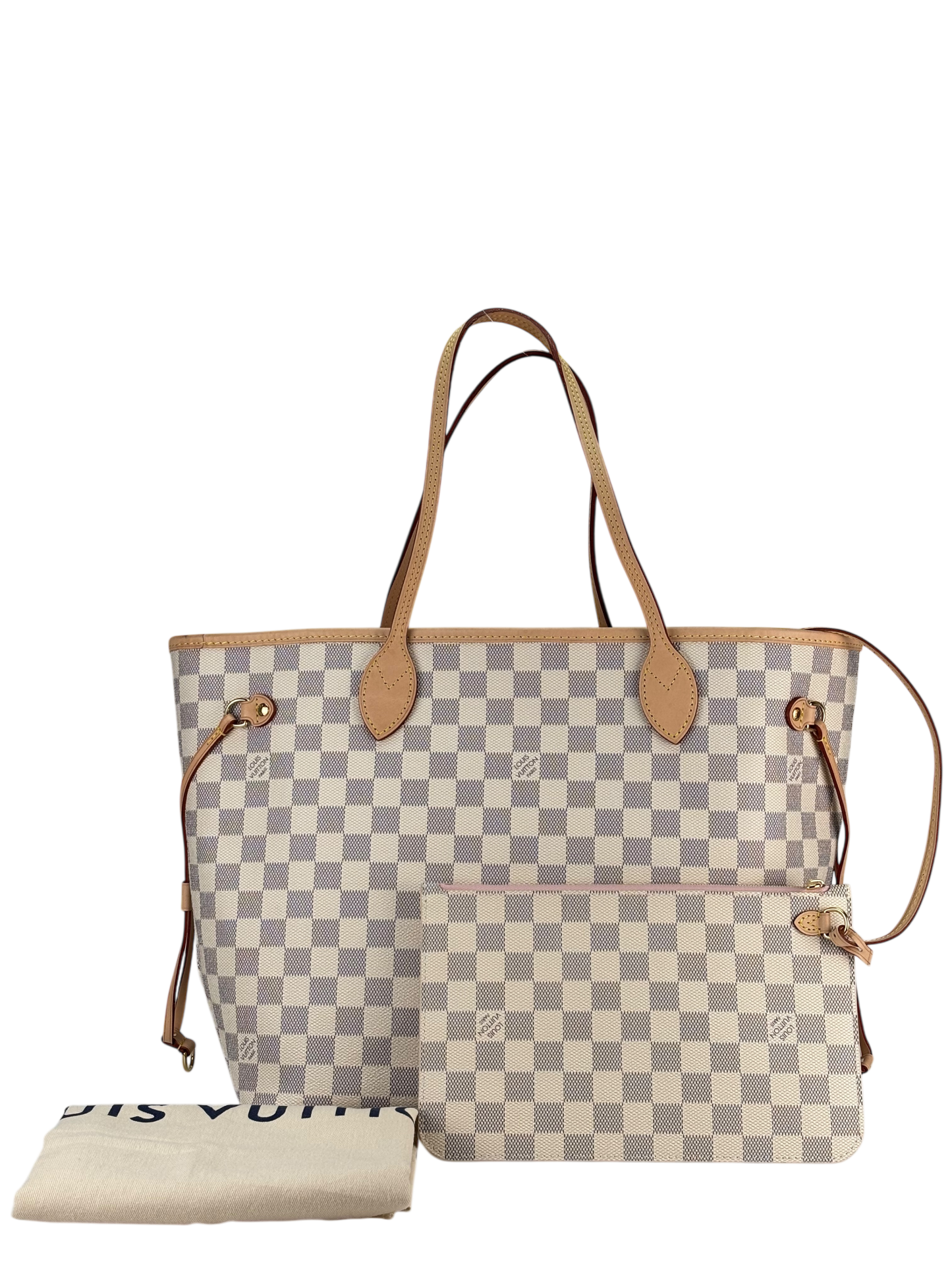 LOUIS VUITTON - White Damier Canvas Neverfull PM Damier Azur Tote Bag