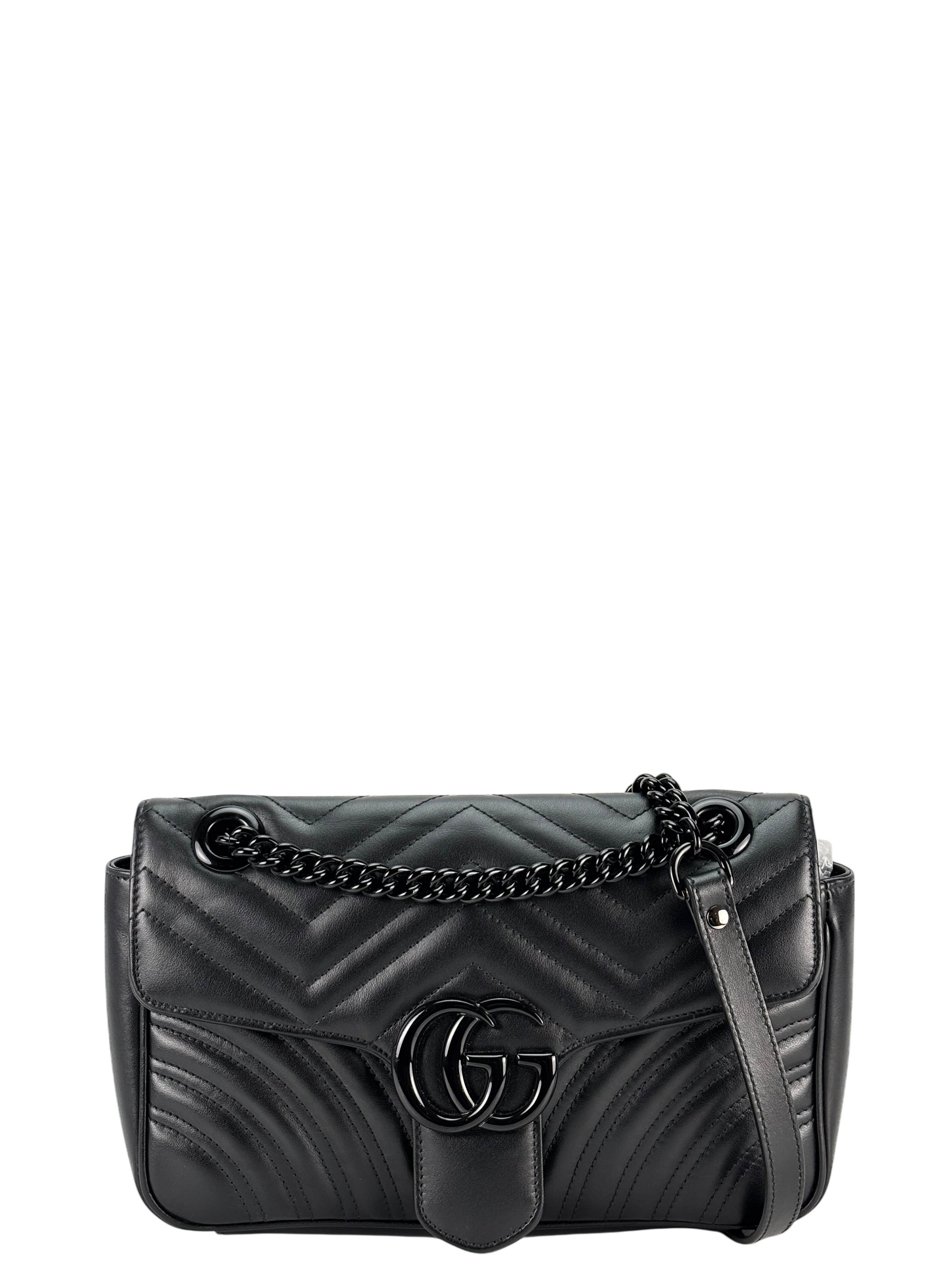 GUCCI - Black GG Marmont Medium Matelasse Shoulder Bag 