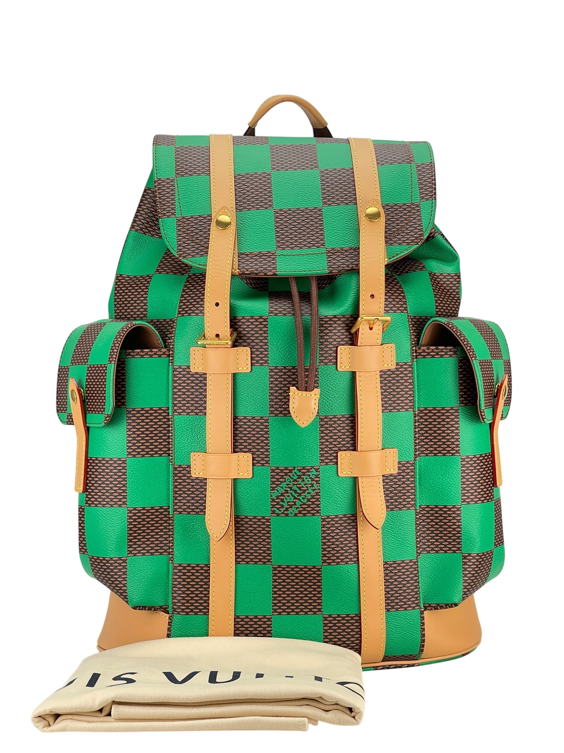 LOUIS VUITTON - Green Damier Christopher MM Backpack